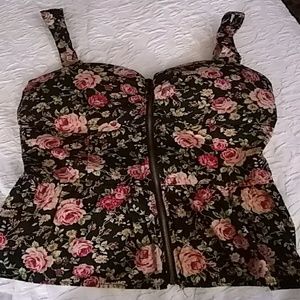 Poetry Sleeveless Zippered Floral Top Size M